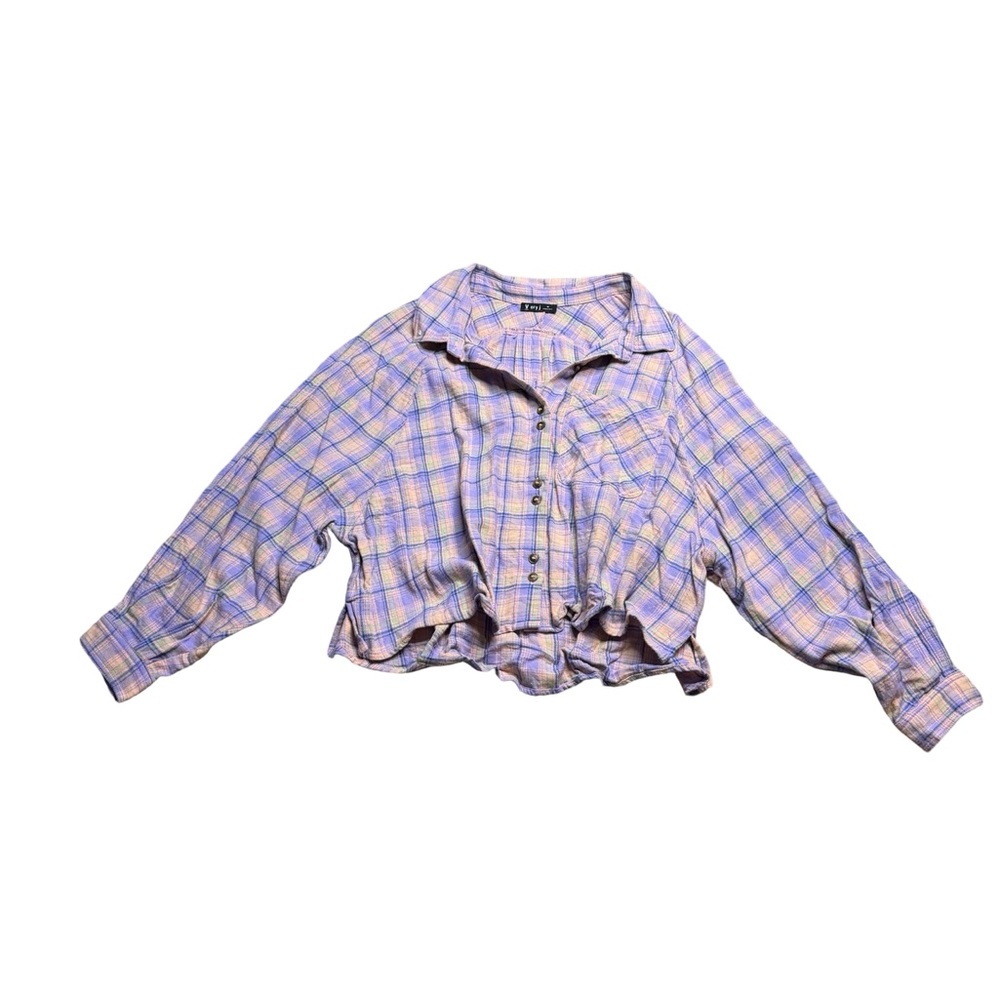 ✨💜 Very J Y2K Pastel Plaid Cropped Button-Front Top Size‎ M 💜✨